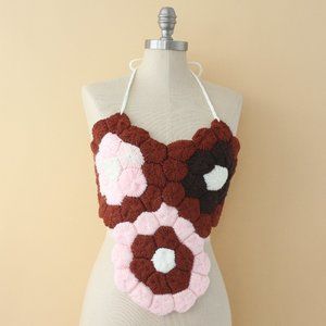 70s Knit Floral Afghan Halter Top Granny Square